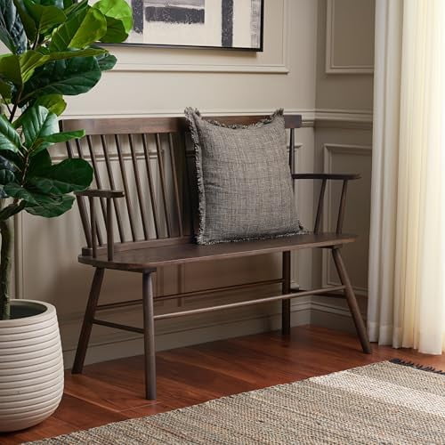 Home Collection Addison Farmhouse Dark Walnut Solid Wood Windsor Spindle Loveseat Bench
