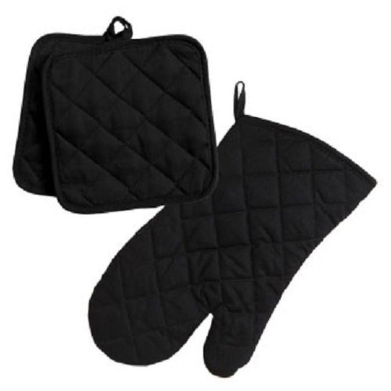 Oven Mitts, Pot Holders, Black Polyester/Rubber Oven Mitts 9x7 in. - 4 Pack