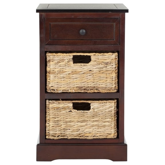 Home Collection Carrie Dark / Natural Wicker 3-Drawer Storage Nightstand Side Table (Fully Assembled)