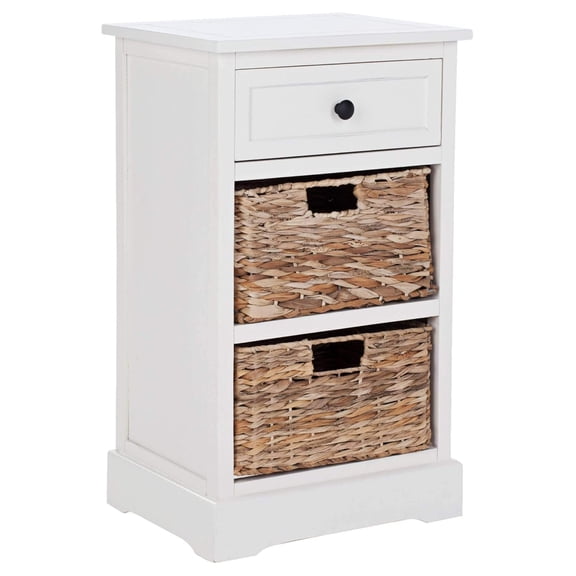Home Collection Carrie Distressed Cream/ Natural Wicker 3-Drawer Storage Nightstand Side Table (Fully Assembled)