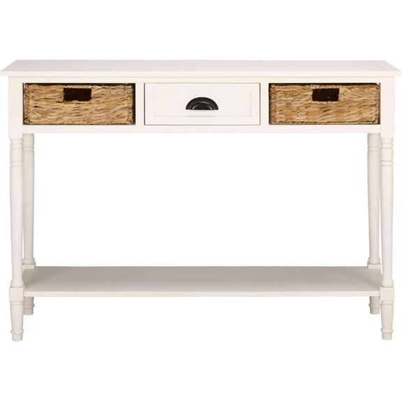 Home Collection Christa Ivory Console Table, 3-Drawer Storage with Natural Basket Drawers, Coastal Entryway Design (AMH5737K)