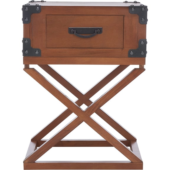 Home Collection Dunstan Brown Accent Table with Drawer, British Campaign Style Side Table, Trunk Corner Detail (AMH5720D)