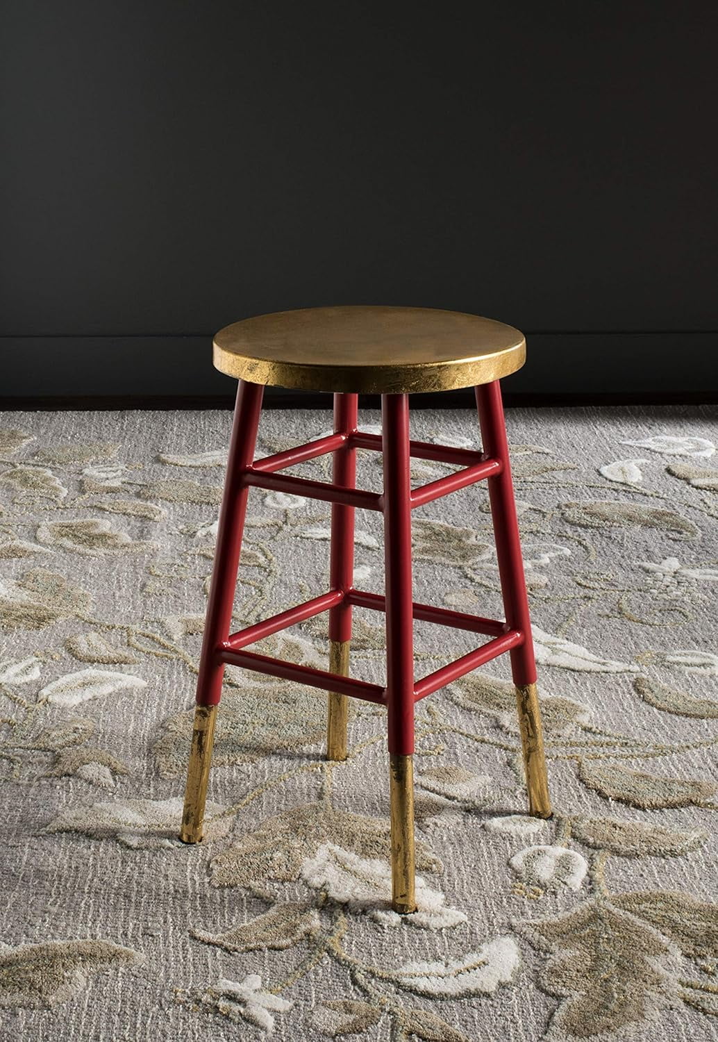 Transitional 24" Red and Gold Metal Counter Stool