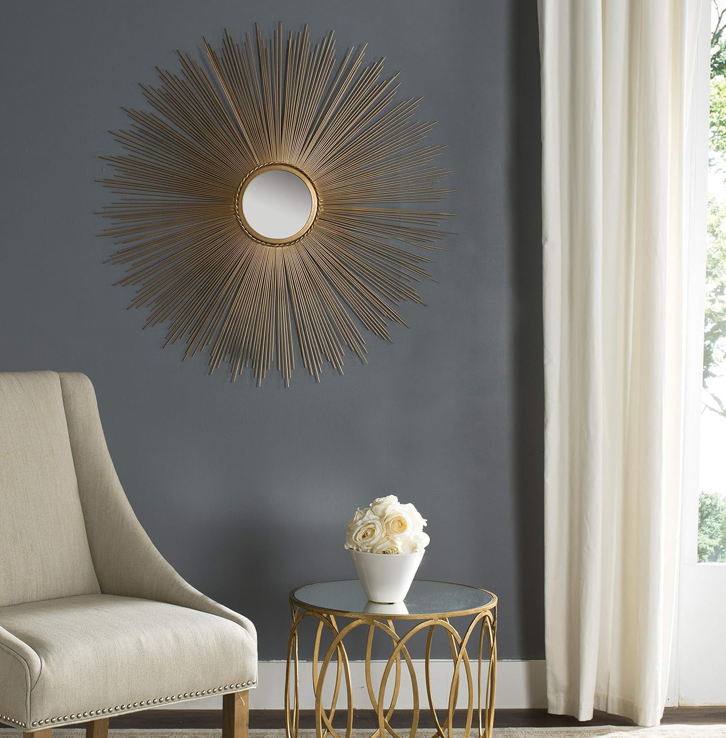 Contemporary Gold and Bronze Round Sunburst Mirror