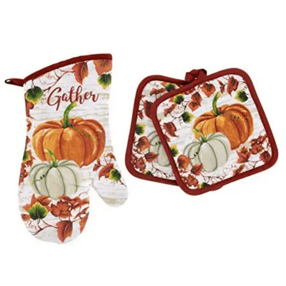 Home Collection Harvest Pumpkin Kitchen Linens Set Include Oven Mitt & 2 Potholders - Great for Autumn, Fall & Thanksgiving