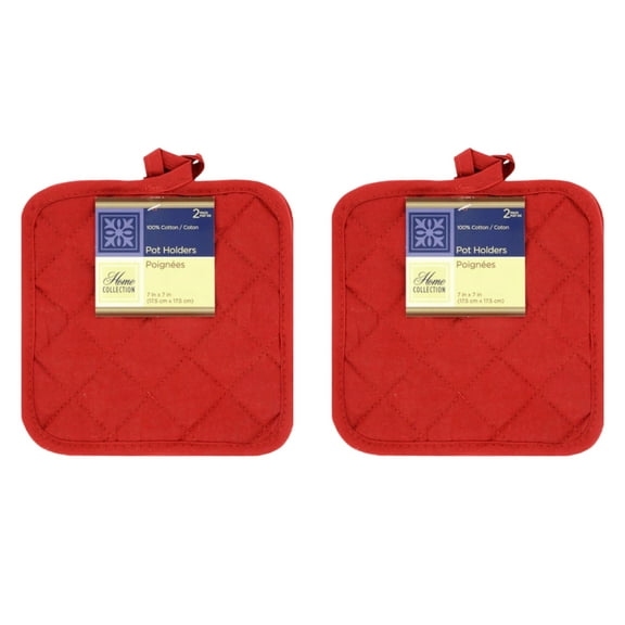 Home Collection Pot Holder Cotton for Home Kitchen, Set of 2 Total 4 Count. (Red) - 7" Square