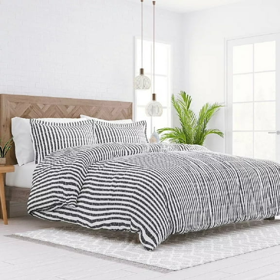 Home Collection Premium Ultra Soft Puffed Rugged Stripes Duvet Cover Set KING/CK Gray