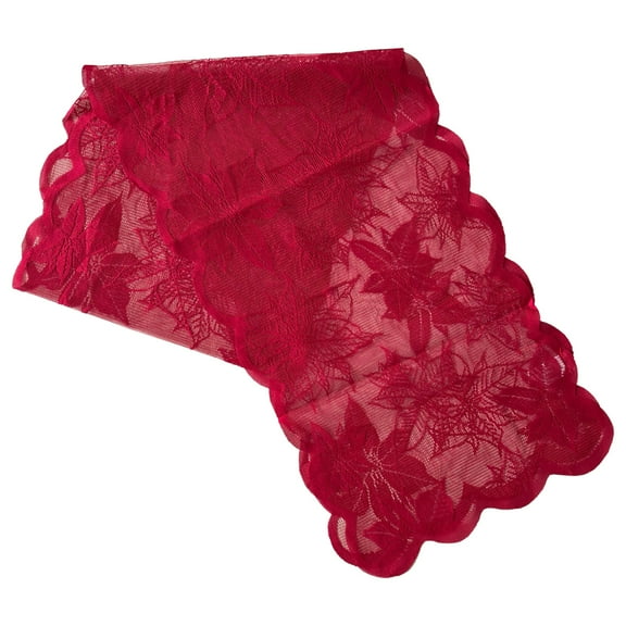 Home Collection Red Lace Christmas Poinsettia Table Runner, 13" x 72"