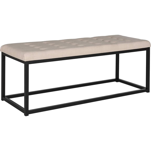Home Collection  Reynolds Beige Tufted Upholstered Accent Bench, Modern Parsons-Style Open Frame Bench for Bedroom, Entryway or Living Room, Black Legs