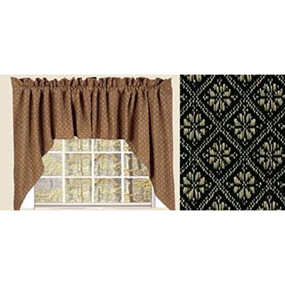 Home Collection by Raghu 2-Piece Kingston Jacquard Swag, 72 by 36-Inch, Black/Nutmeg