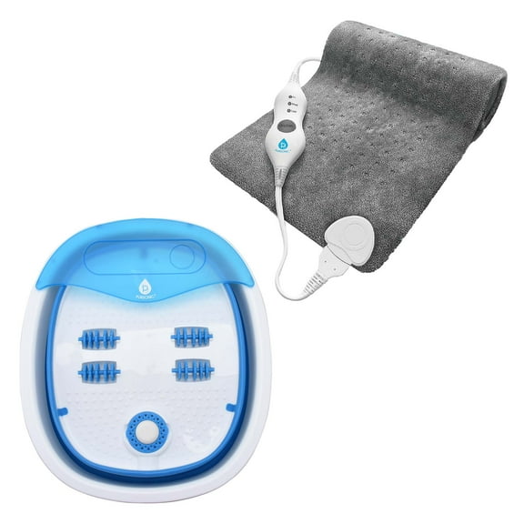 Home Comfort Bundle  Pursonic 3-Setting Electric Heating Pad  Compact, Collapsible Footbath Spa Massager
