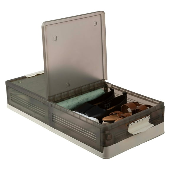 Home-Complete 15.8Gal Plastic Under Bed Storage with Wheels and 2-Sided Lid (Cream,Adult)