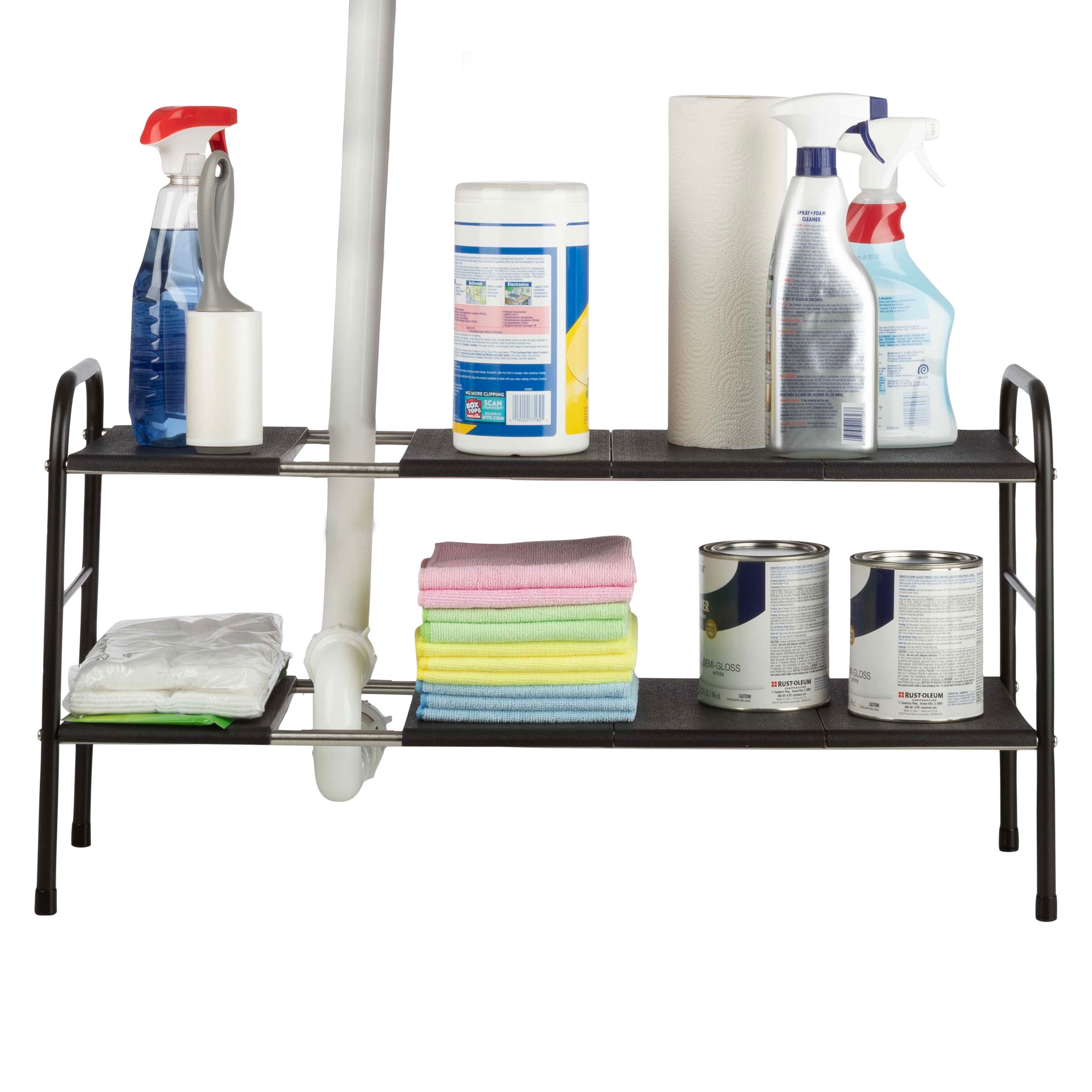 Black Adjustable 2-Tier Under Sink Organizer with Removable Panels