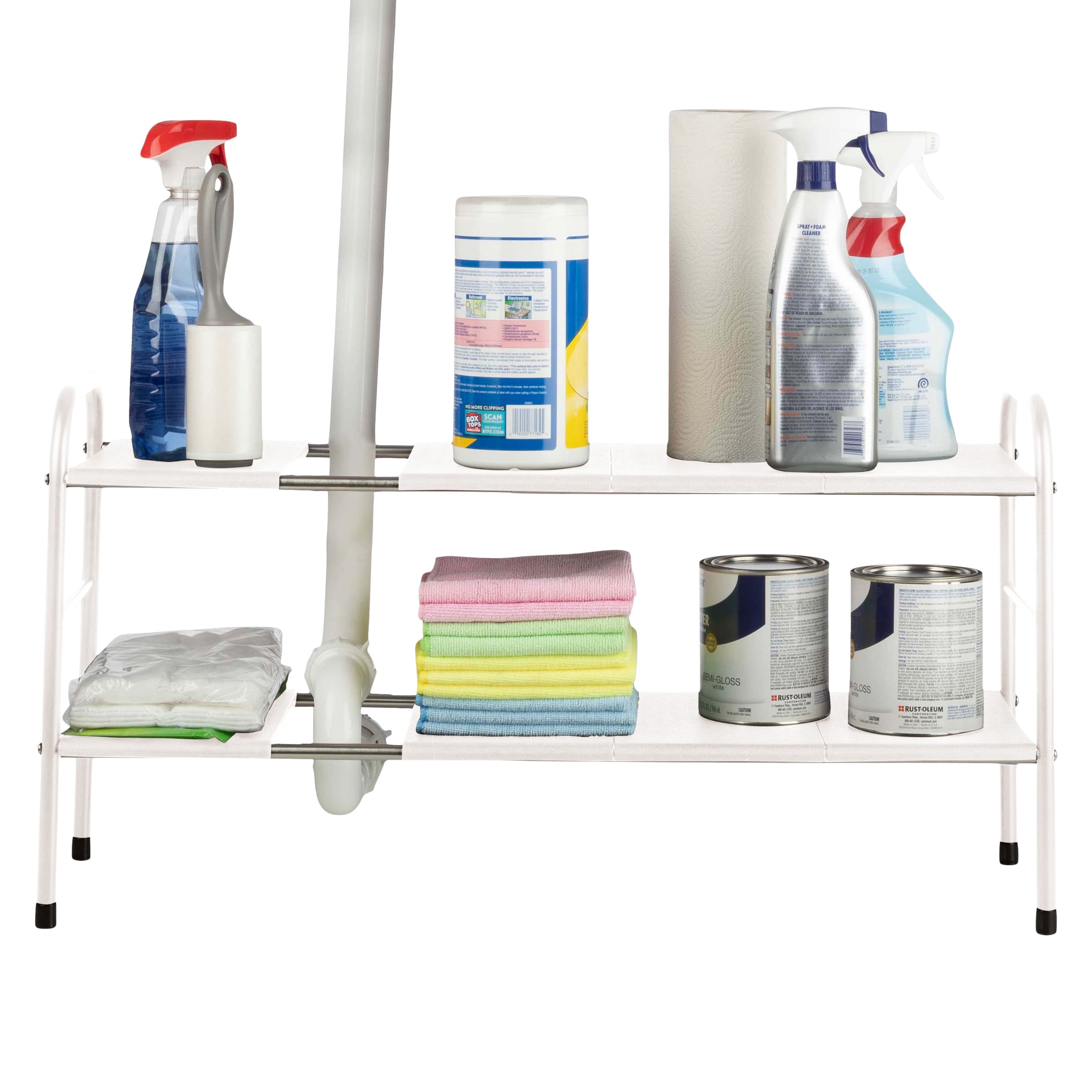 White Adjustable 2-Tier Under Sink Organizer with Removable Panels