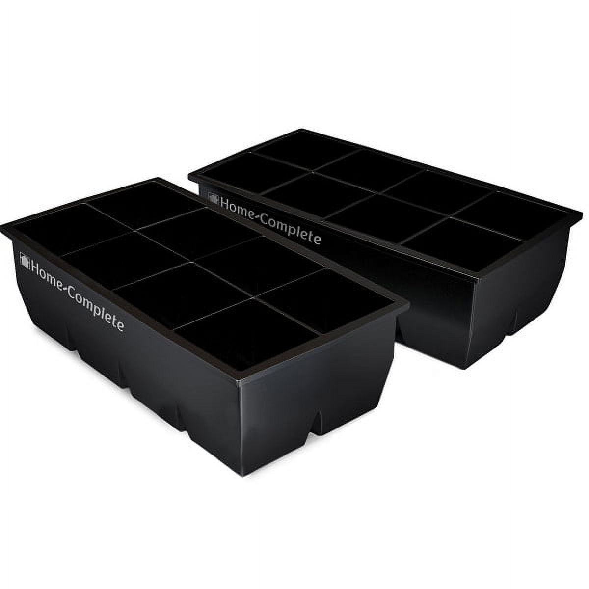 Home-Complete 2"x2" Large Square Ice Cube Molds-Set of 2 Silicone Trays Makes 8, Black