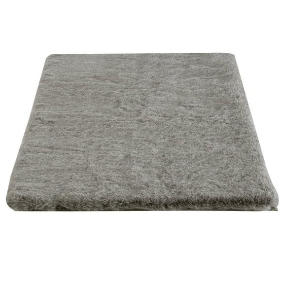 Home-Complete 21x34 Small Faux Fur Bath Mat for Hallway or Kitchen, Machine Washable Nonslip Rug, (Gray)