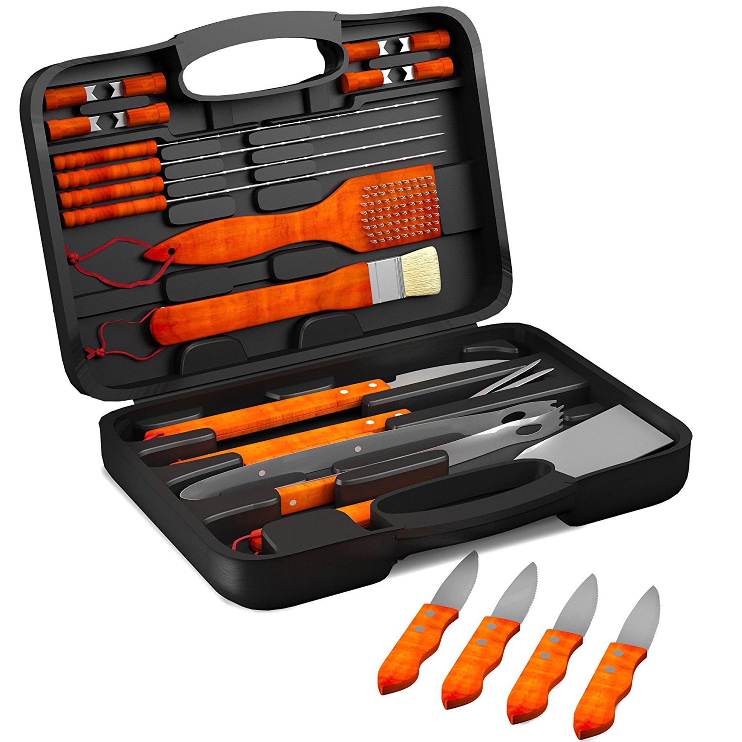 Home Complete 18 Piece Wood and Stainless Steel BBQ Grill Set with Case Walmart