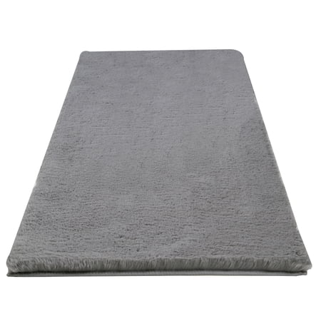 Home-Complete 24x60 Large Faux Fur Bath Mat for Hallway or Kitchen, Machine Washable Nonslip Rug, (Gray)