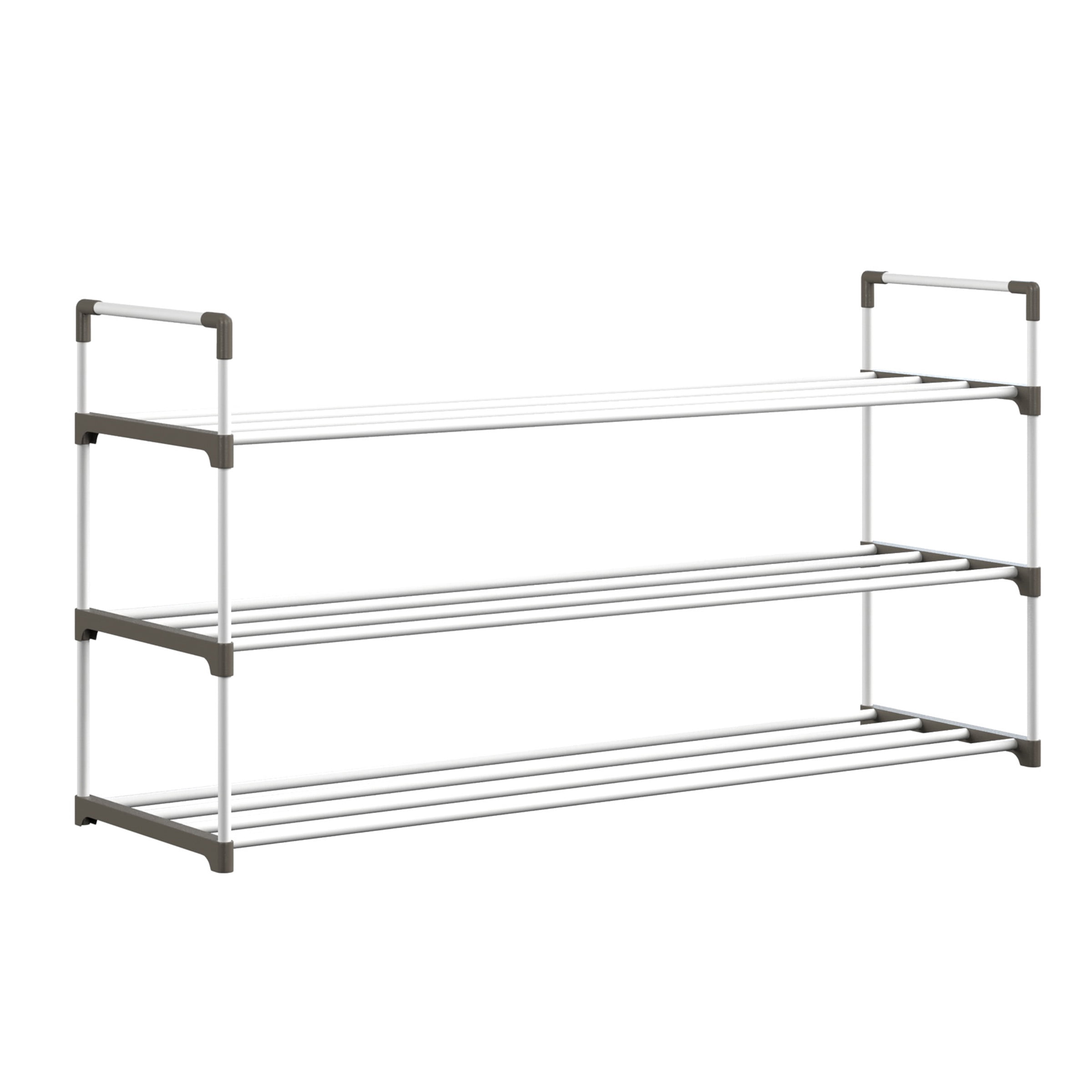 Home-Complete 3-Tier Shoe Rack Organizer, Shelf Holds 15 Pairs Sneakers, Heels, Boots (White)