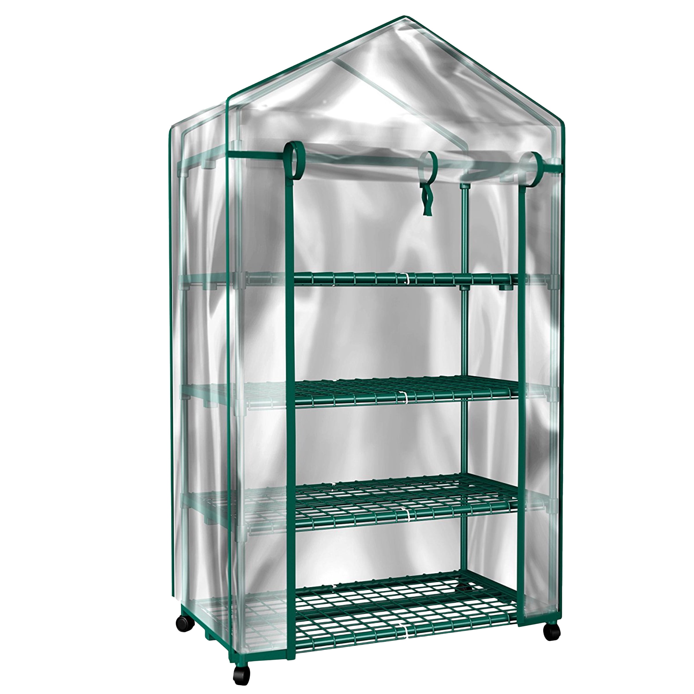 Home-Complete 4 Tier Mini Greenhouse with Locking Wheels and PVC Cover