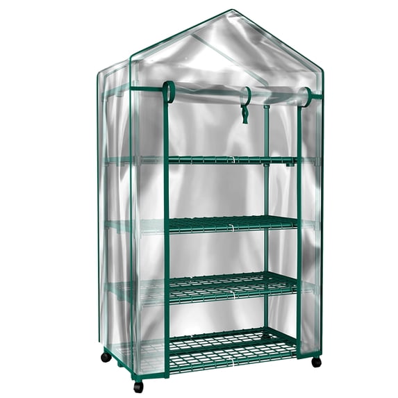 Home-Complete 4 Tier Mini Greenhouse with Locking Wheels and PVC Cover
