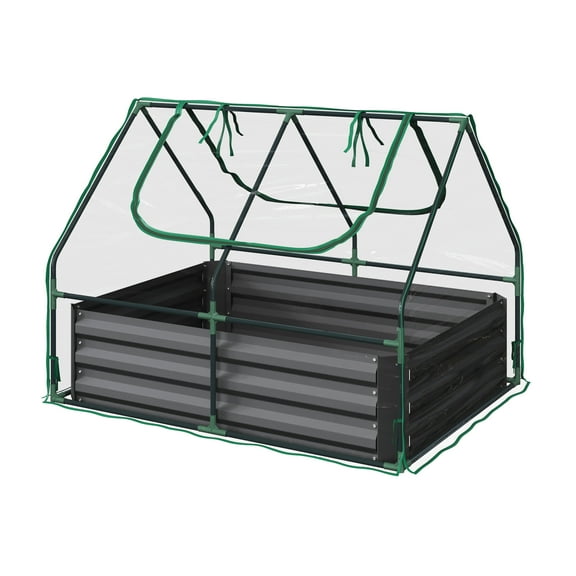 Home-Complete 4ft x 3ft Galvanized Raised Garden Bed with PVC Green House