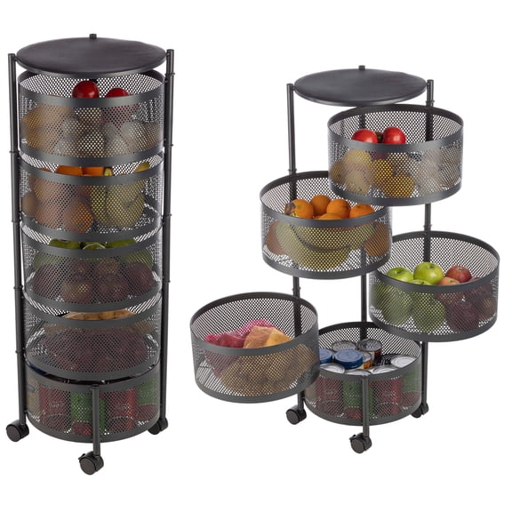 Home-Complete 5 Tier Kitchen Storage Rolling Cart with Wheels (Black)