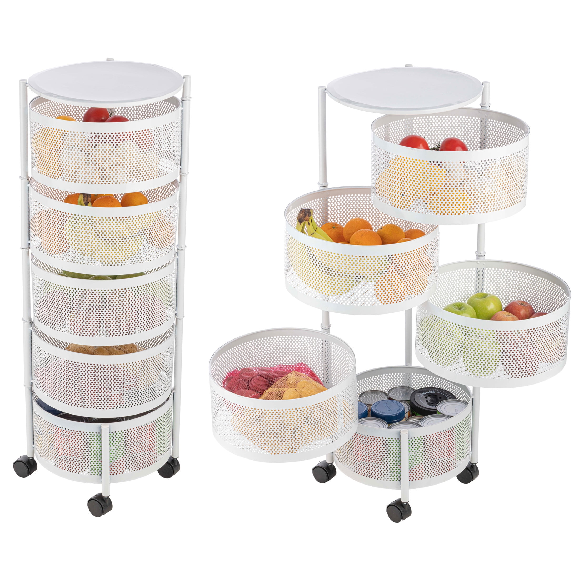 Home-Complete 5 Tier Kitchen Storage Rolling Cart with Wheels (White)