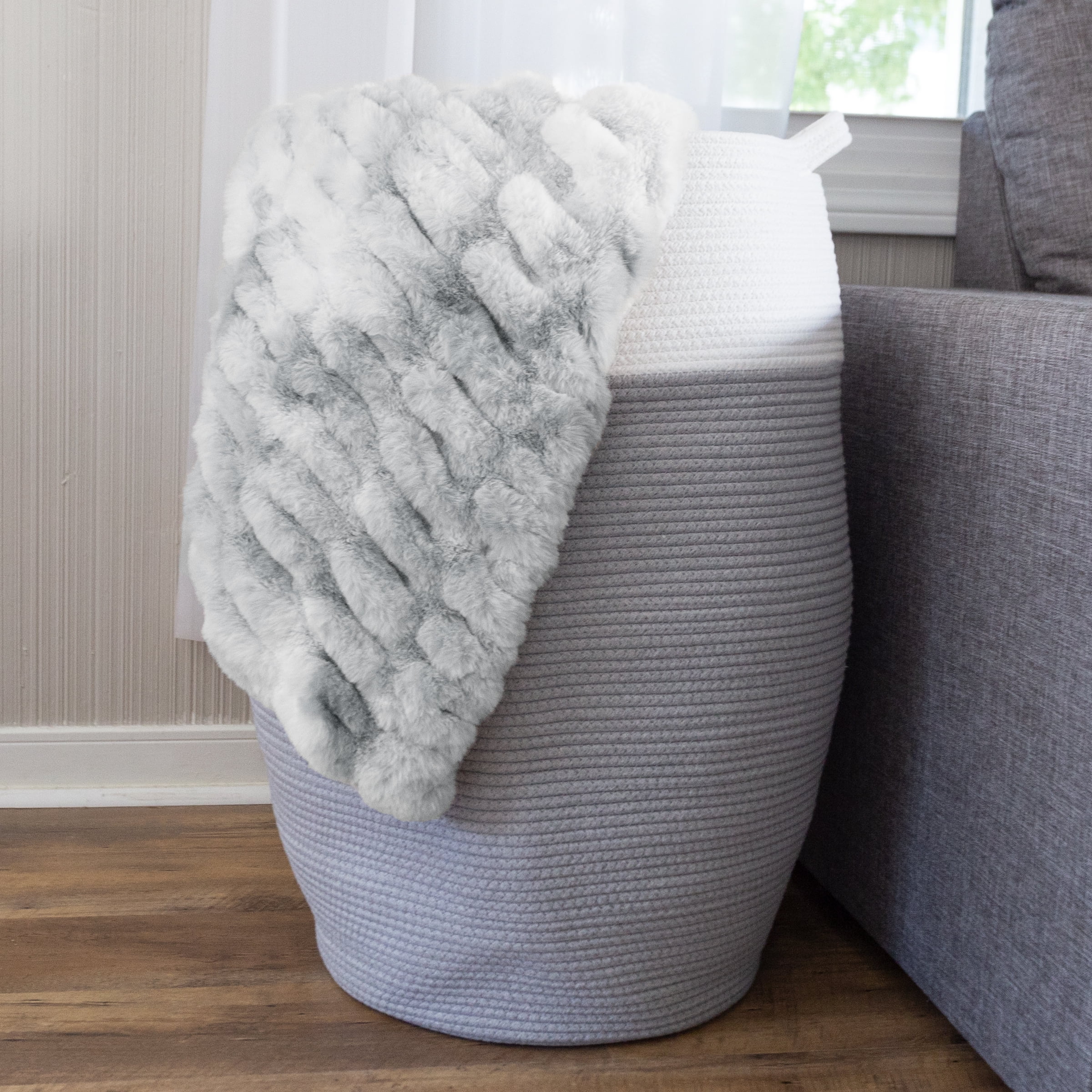 Home-Complete Cotton Rope Laundry Basket with Handles for Adult and Kids, Gray