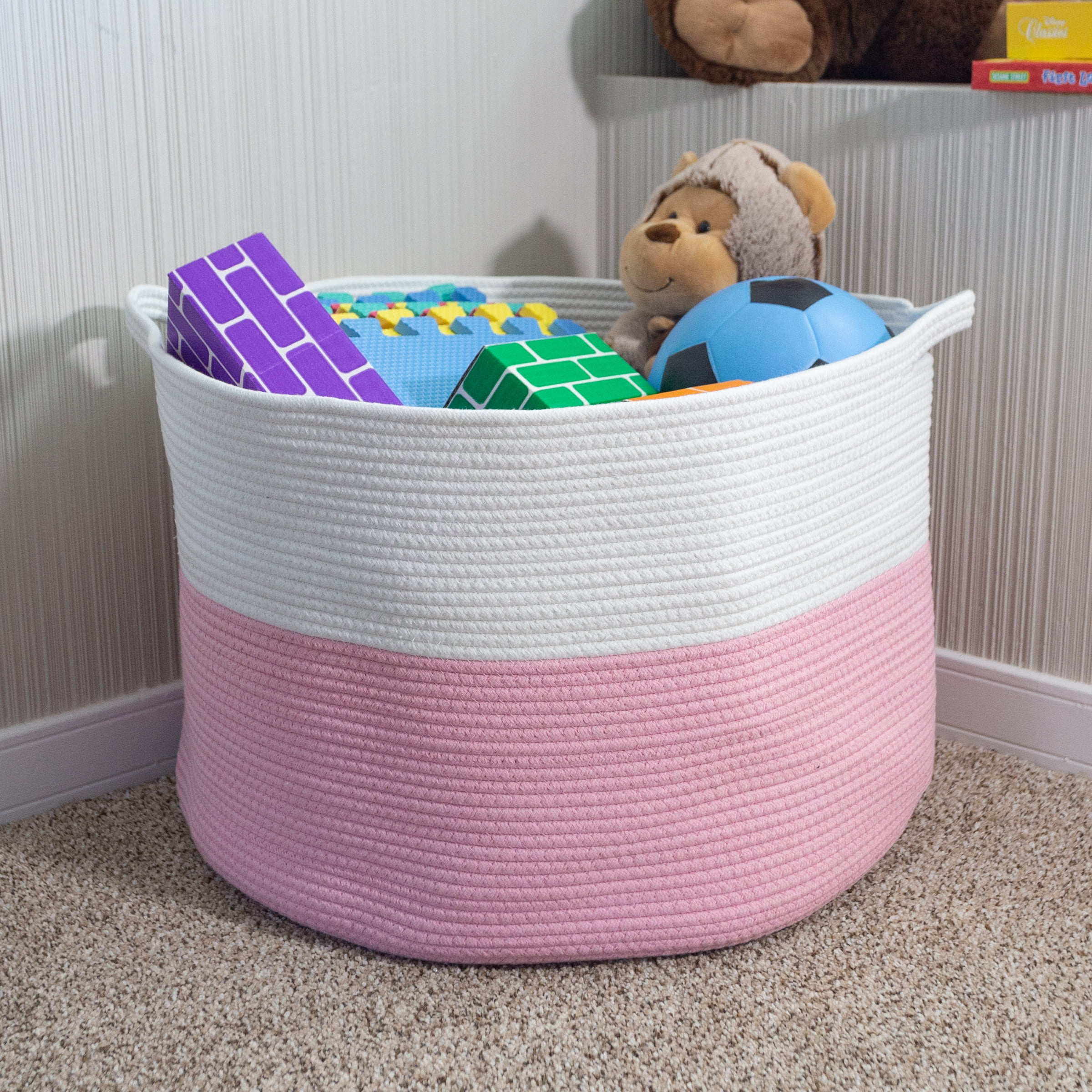 Home-Complete Extra-Large Rope Basket for Laundry, Blankets, and Toys ...