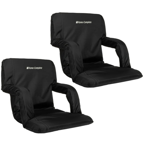 Home-Complete Stadium Seat 2-Pack with Padded Back Support (Black)
