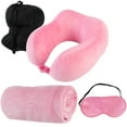 Travel Neck Pillow Set with Fleece Blanket and Eye Mask