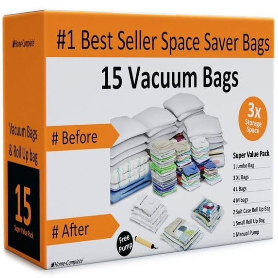 Home-Complete Vacuum Sealer Bags - 15 Compression Bags for Storage