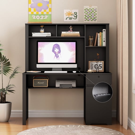Computer Table With Rack Computer Desk with 3 Ac Outlets And 2 Usb Charging Ports and Wire Hole ...