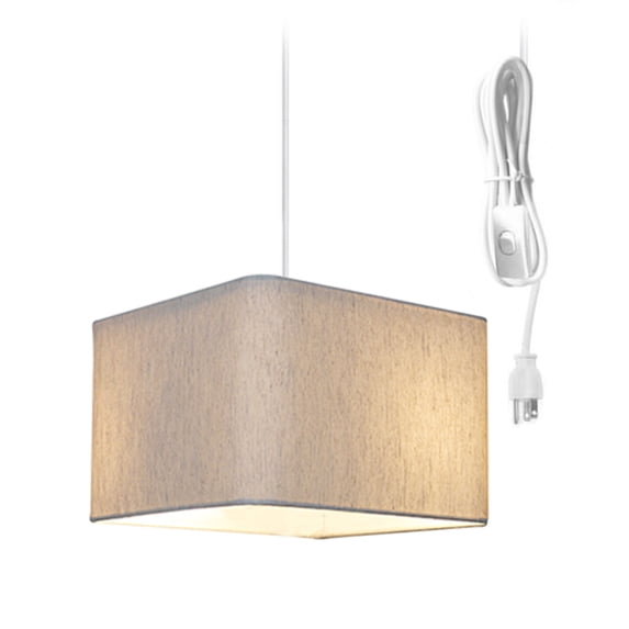 Home Concept 1 Light Swag Plug-In Pendant 14"w Rounded Corner Square Oatmeal Drum Shade, White Cord - N/A