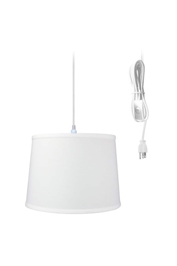 1 Light Swag Plug-In Pendant 14"w White Shade, 17' White Cord