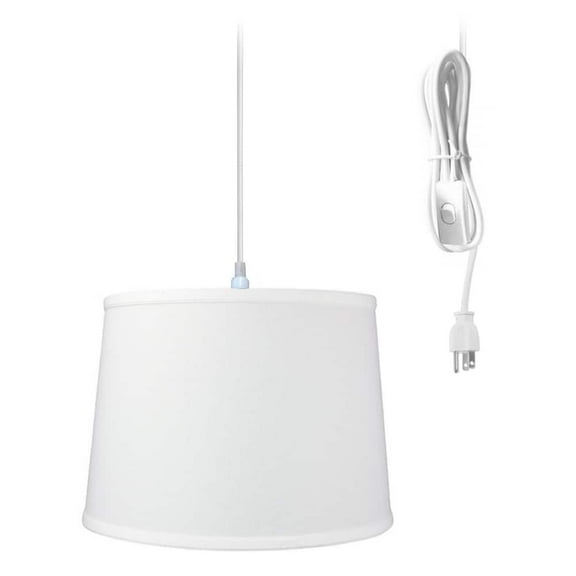 Home Concept 1 Light Swag Plug-In Pendant 14"w White Shade, 17' White Cord