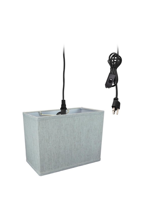 1 Light Swag Plug-In Pendant 6"w Rectangular Textured Oatmeal Shade, 17' Black Cord