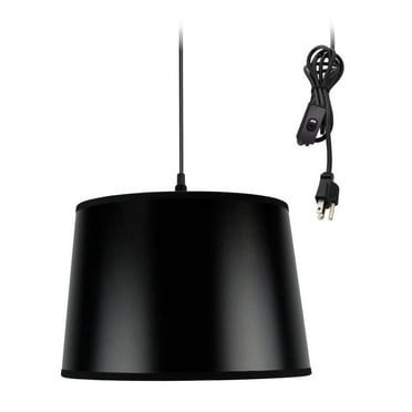 Home Concept Black Swag Plug-in Pendant with Shallow Drum Shade