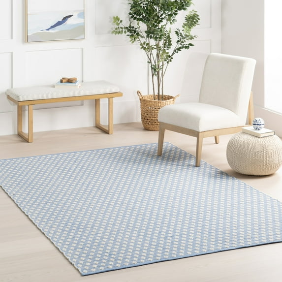 Home Conservatory Dainty Diamond Handwoven Cotton Area Rug, 4' x 6', Blue