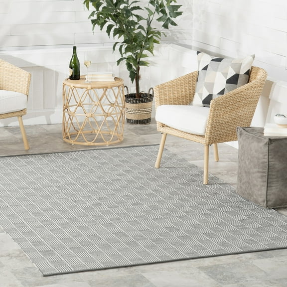 Home Conservatory Squares Handwoven Indoor/Outdoor Area Rug, 4' x 6', Grey