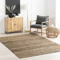 Home Conservatory Striped Handwoven Jute Area Rug, 2' 6" x 8', Runner,  Black
