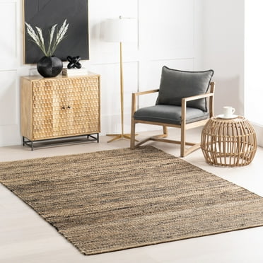 Home Conservatory Striped Handwoven Jute Area Rug, 2' 6" x 8', Runner,  Black