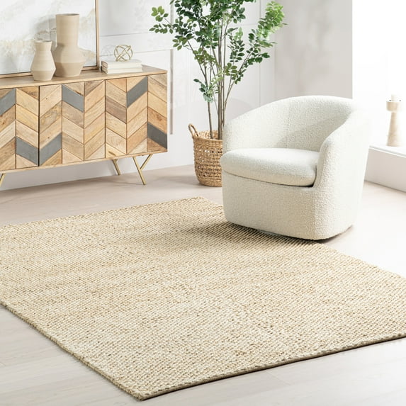 Home Conservatory Textured Handwoven Jute Area Rug, 6' x 9', Beige