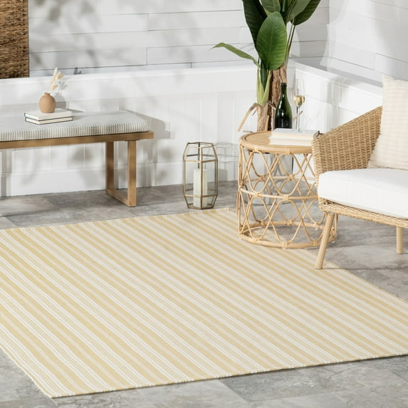 Home Conservatory Ticking Stripe Handwoven Indoor/Outdoor Area Rug, 5' x 8', Beige