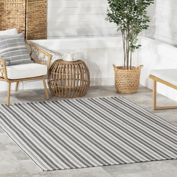 Home Conservatory Ticking Stripe Handwoven Indoor/Outdoor Area Rug, 4' x 6', Grey
