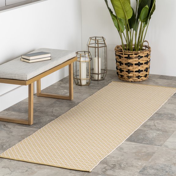 Home Conservatory Trellis Handwoven Indoor/Outdoor Area Rug, 2' 6" x 8', Runner, Beige