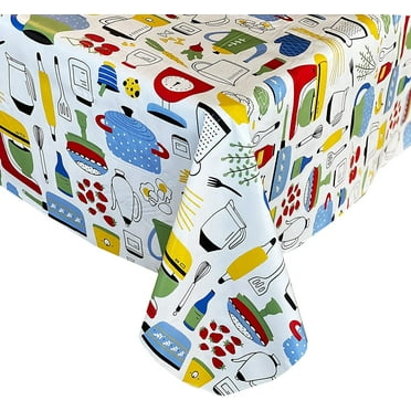 Home Cooking Retro Kitchen Print 52 x 52 inch Square Vinyl Tablecloth with Flannel Backing