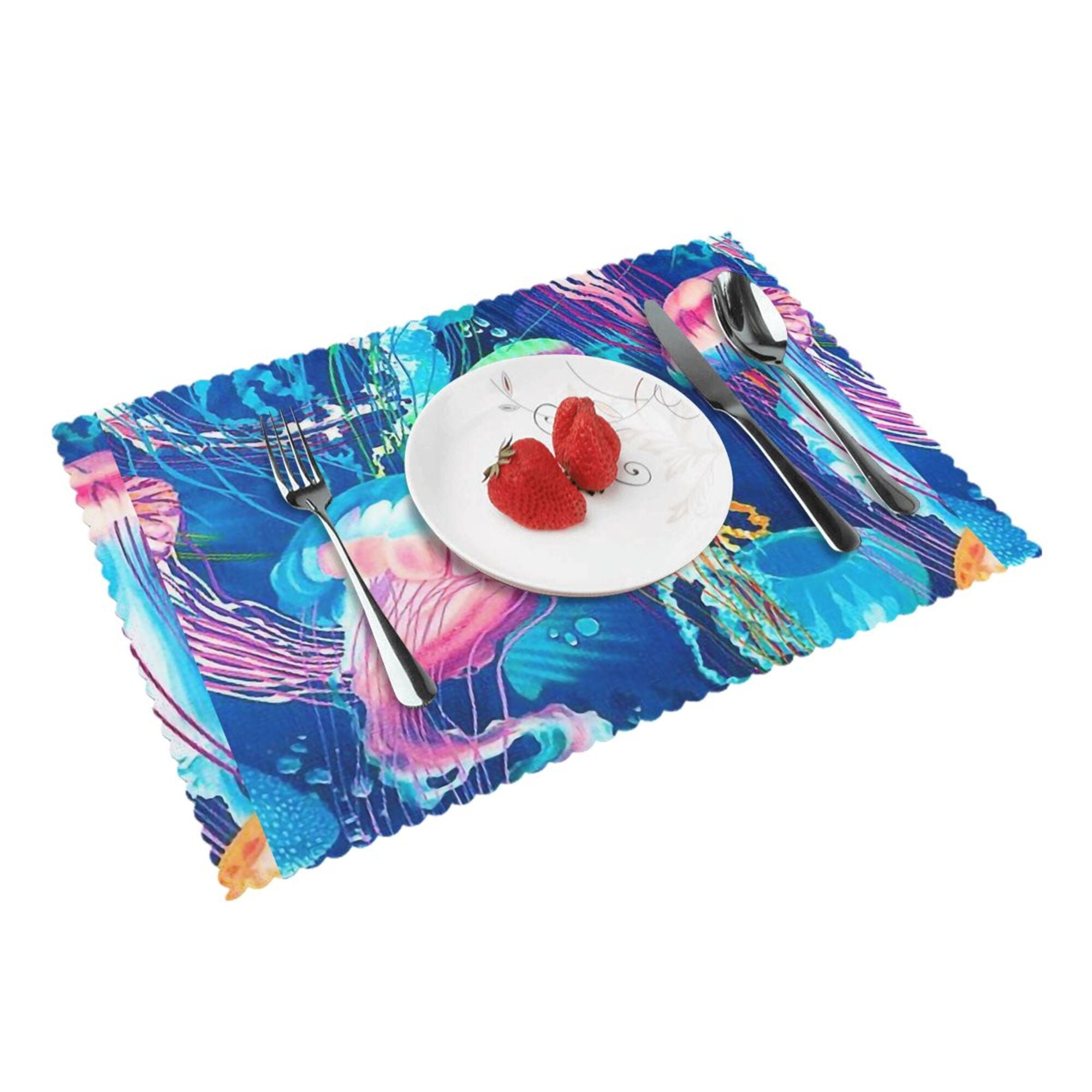 Home Cool Corlorful Jellyfish Placemats Set Of 4 Washable Wipeable