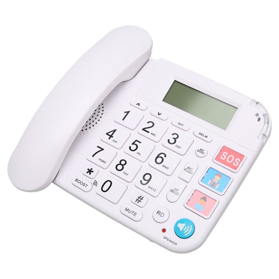 Home Corded Landline Phone LCD Display Audio Adjustment Big Button Desktop Telephone with Speakerphone Flashing LED Visual Ringer for Seniors Elderly 8.27 x 7.87 in / 21.0 x 20.0 cm